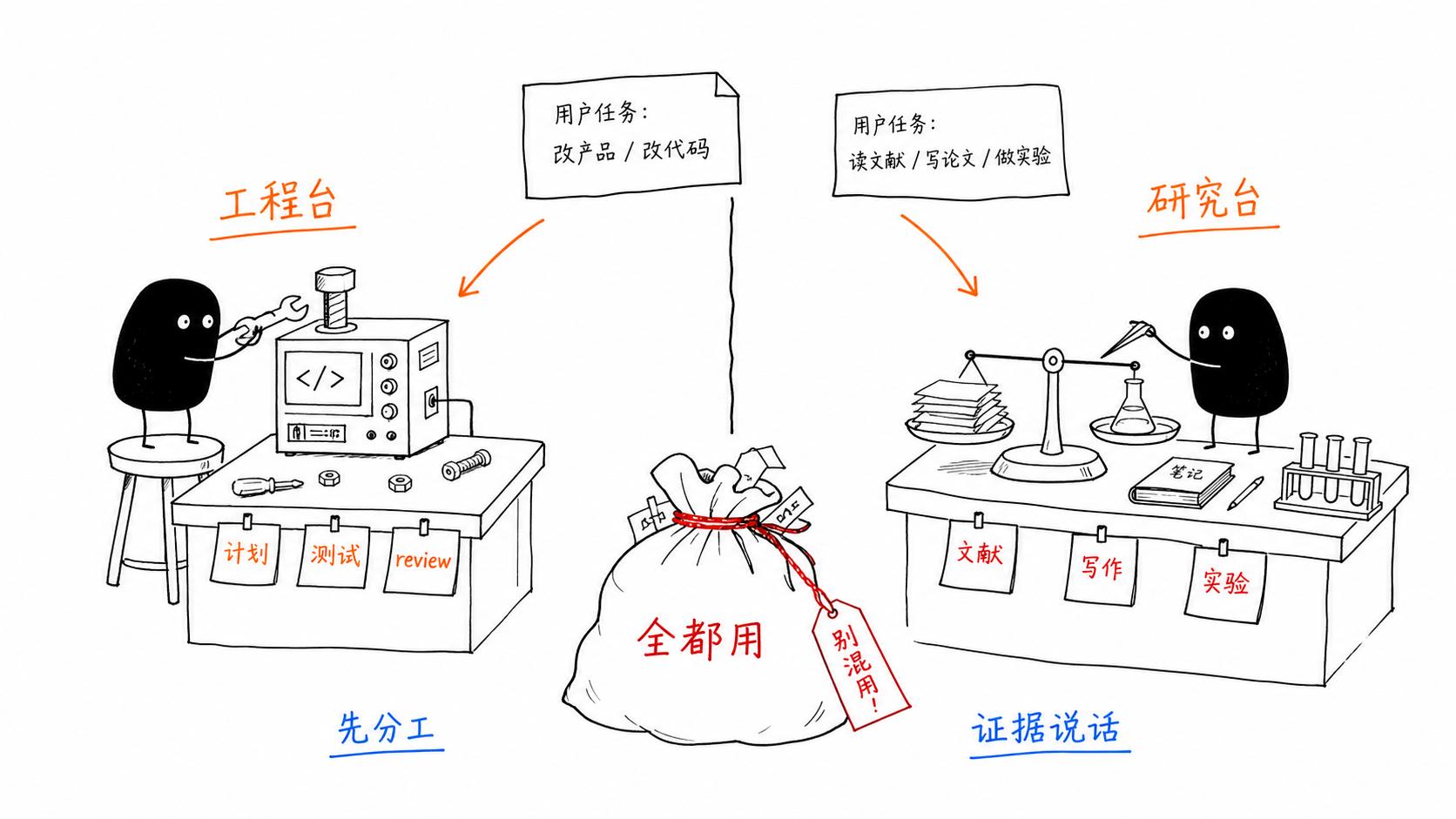 小黑在工程台和研究台之间分工，避免把所有 skills 混成一袋